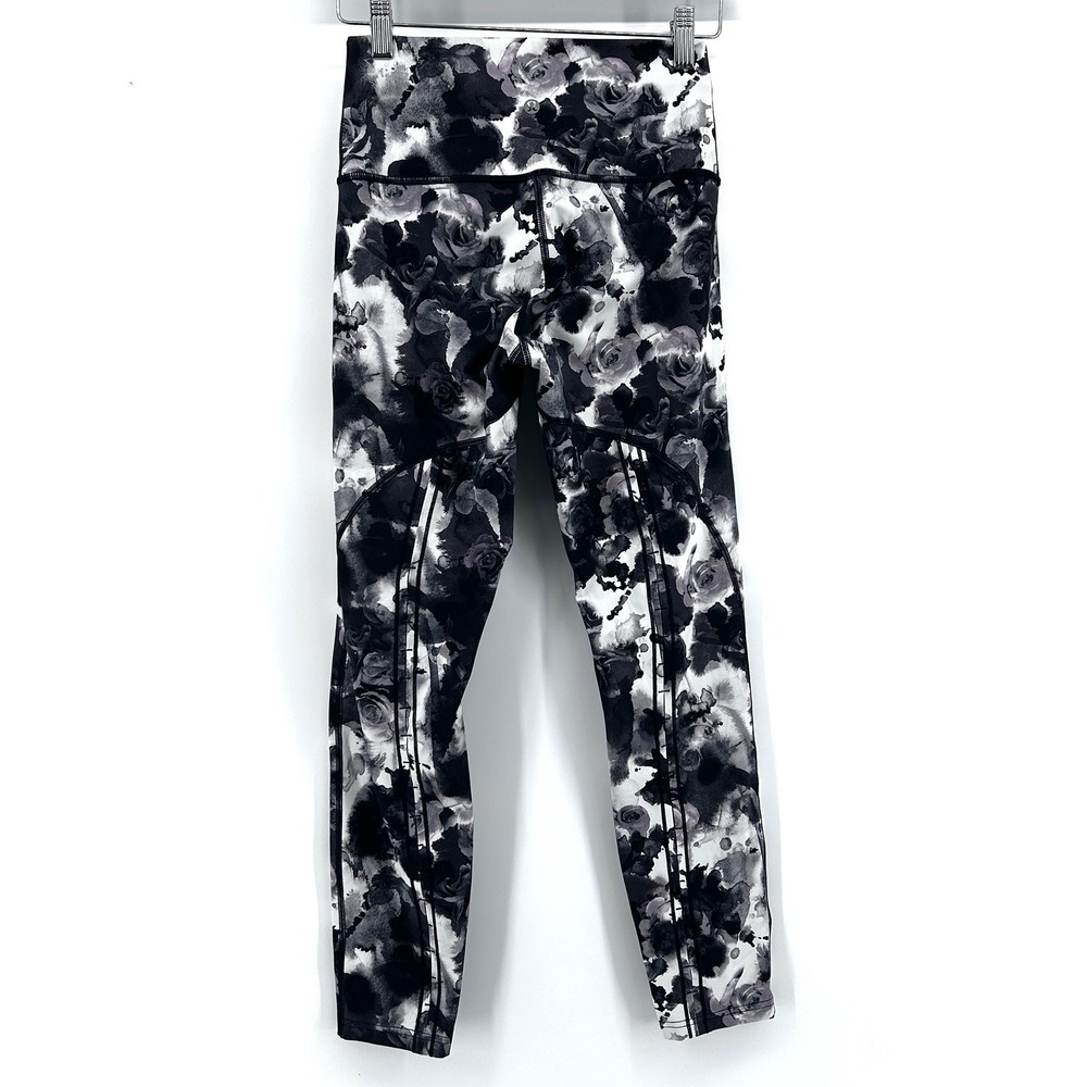 Lululemon Floral Cutout Leggings Womens 6 Black White Roses Goth Yoga Pants